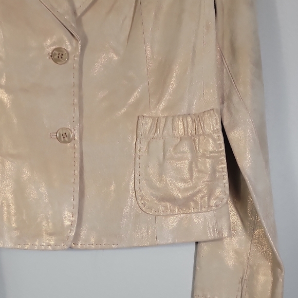 Y2K Vintage C&E Women Metallic Suede Leather Jacket Size 6/S Gold Champagne - Picture 3 of 16
